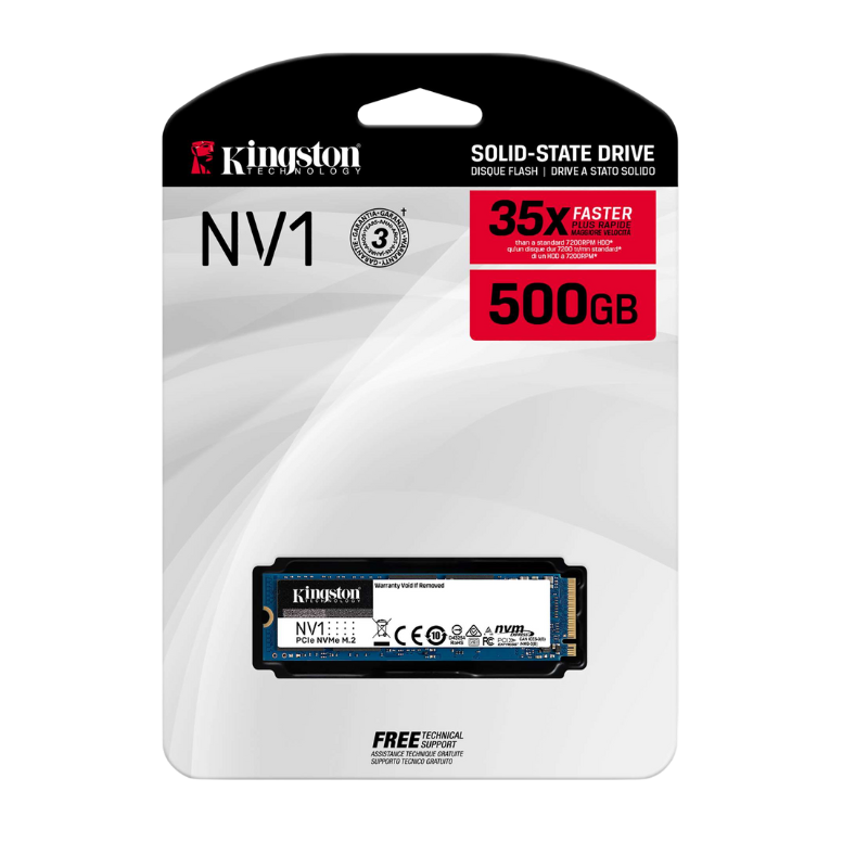 هارد داخلي Kingston NV1 NVMe PCIe SSD 500GB M.2 2280 - أداء عالي - رقم القطعة SNVS500G