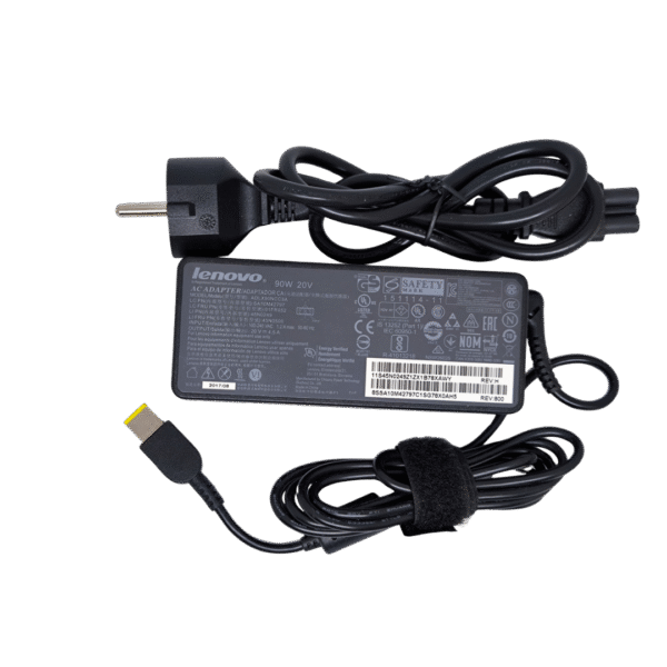 شاحن لابتوب لينوفو أصلي 90 واط – 20V 4.5A – موصل مستطيل أصفر – رقم القطعة ADLX90NCC3A