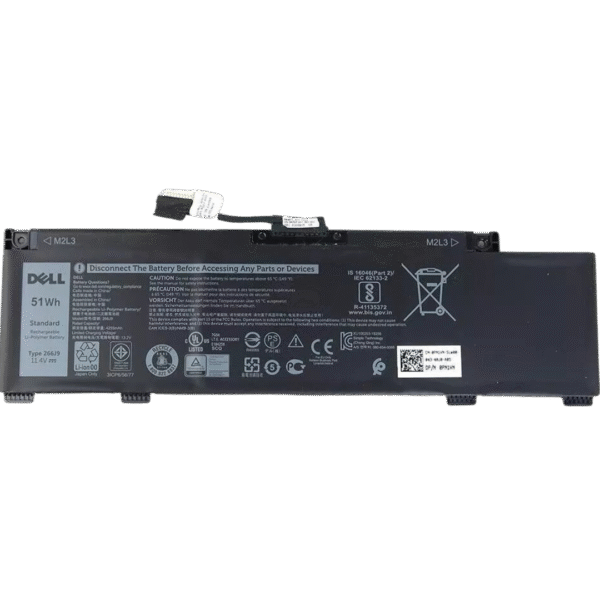 بطارية Dell 266J9 أصلية متوافقة مع G3 وInspiron - سعة 51 واط/ساعة