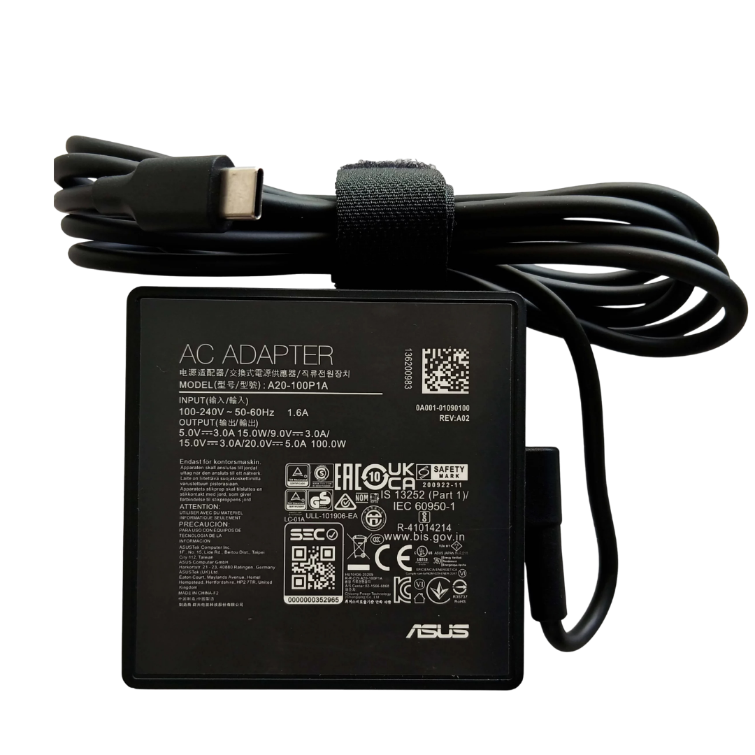 A20-100P1A Asus 100w شاحن اسوس أصلي 100 واط USB-C – 20V 5A – Type-C PD 3.0 – ASUS ROG Flow ZenBook Zephyrus – Original Asus Charger – رقم القطعة A20-100P1A - الصورة 1